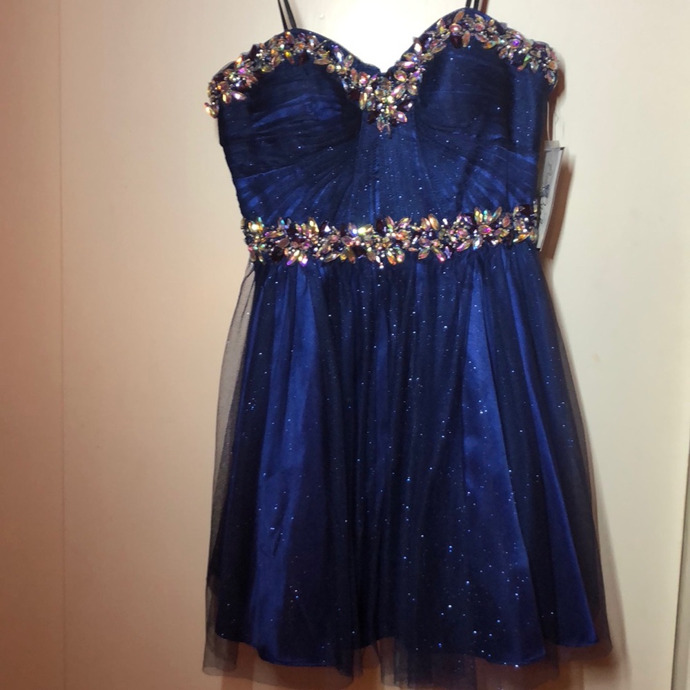 Navy blue strapless Bee Darlin dress